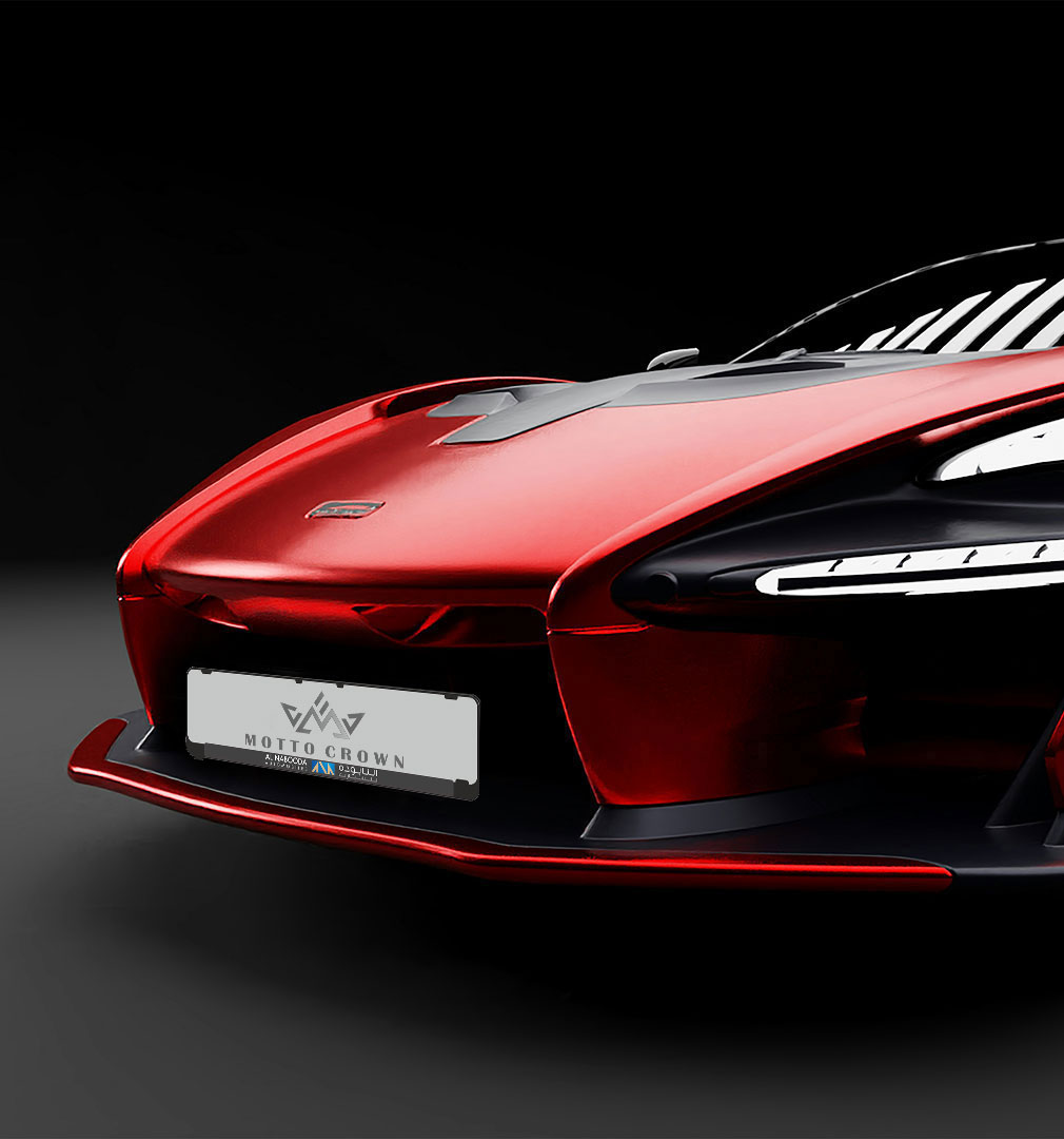 Sports car fitted with a Motto Crown plate holder