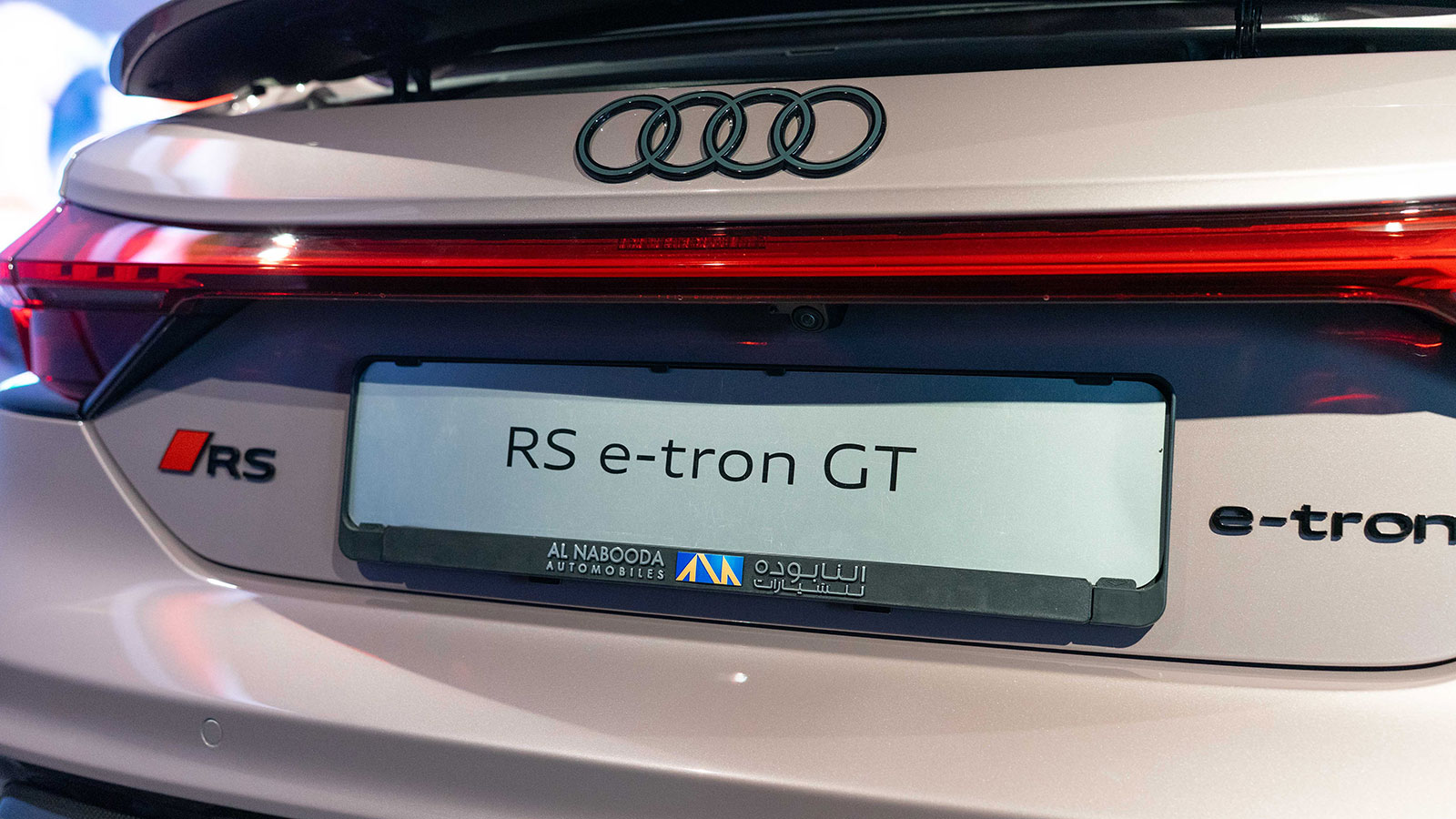 Al Nabooda Automobiles plate holder fitted to an Audi RS e-tron GT
