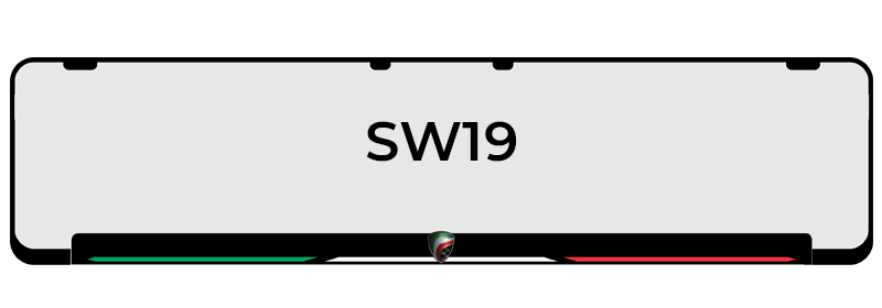SW19 with a coloured brand strip